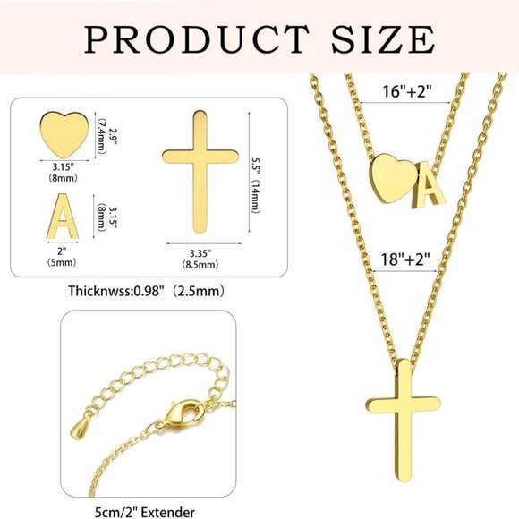 Layered Initial Necklaces for Women,Dainty 18K Real Gold Plated Heart Initial Ne - Picture 6 of 6